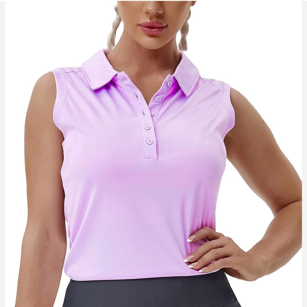 Fitted Purple Sleeveless Polo Tank